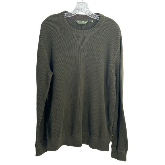 Eddie Bauer Men's XLT 100% Cotton Pullover Crew Neck Top Olive Green - Picture 1 of 14